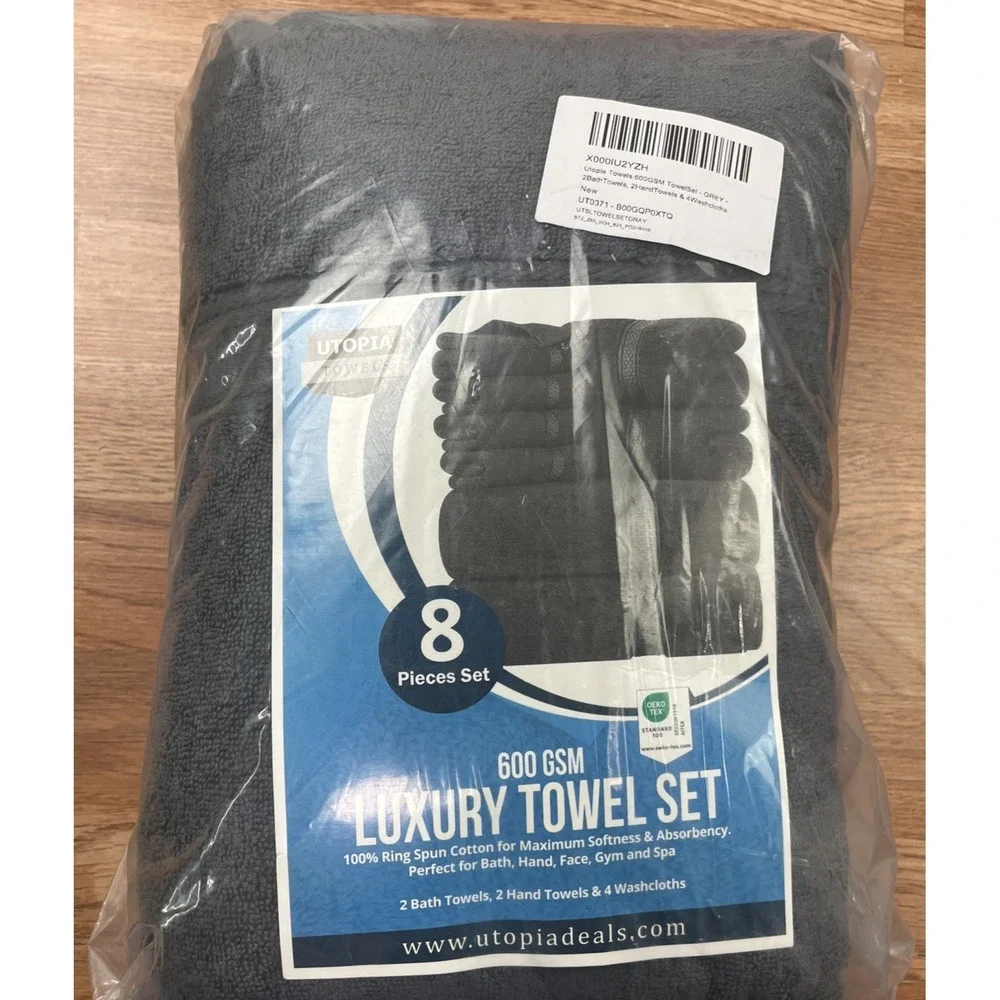 Utopia Towels 8 Piece Premium Towel Set in Grey, 2 Bath, 2 Hand, 2 Washcloth NEW